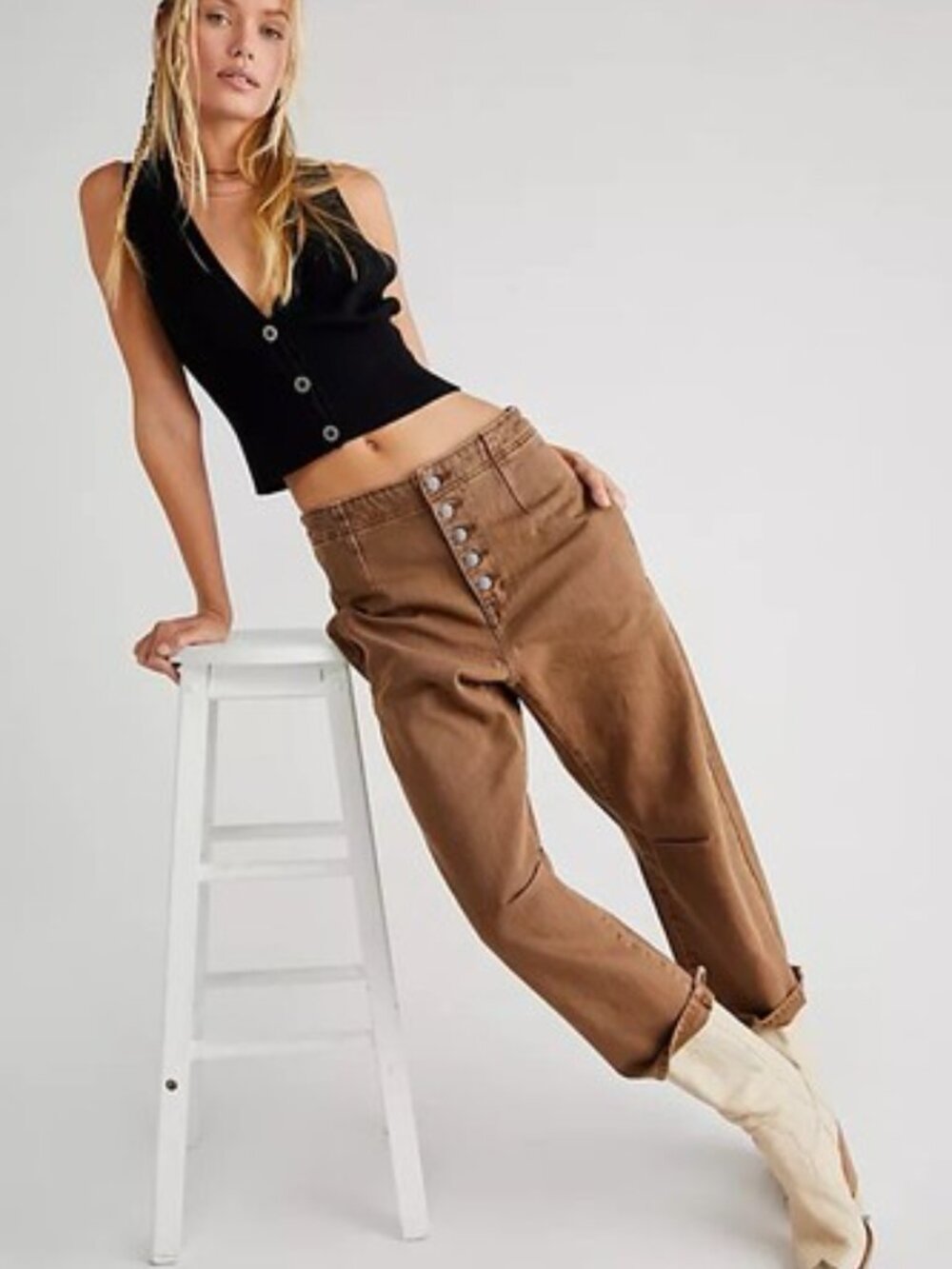 We The Free Osaka Mid Rise Barrel Pant Women's Button-Fly Capris Free People